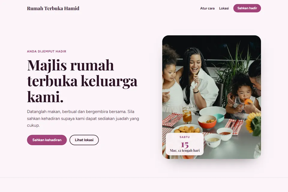 Tangkapan skrin demo laman acara Rumah Terbuka
