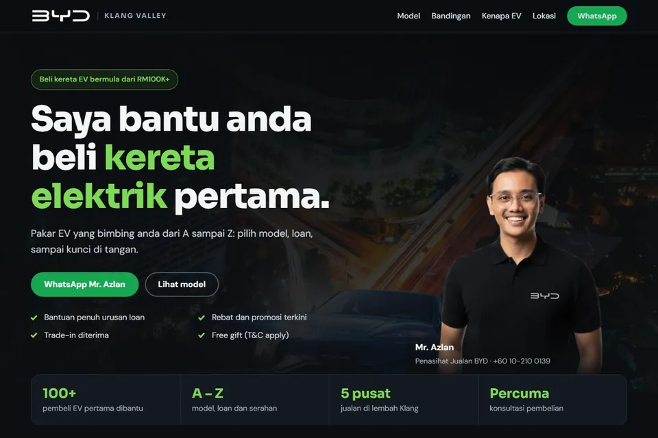 Tangkapan skrin cadangan reka bentuk laman BYD Klang Valley