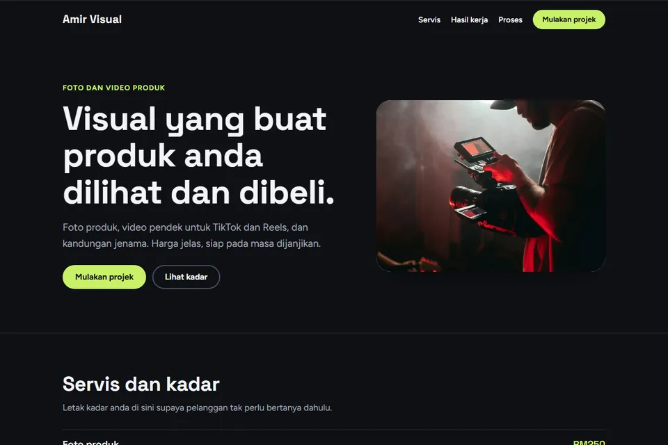 Tangkapan skrin demo laman freelancer Amir Visual