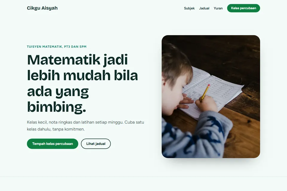 Tangkapan skrin demo laman tutor Cikgu Aisyah